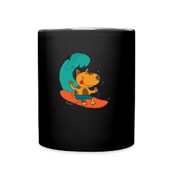Surfing dog - Full Colour Mug - black - Front