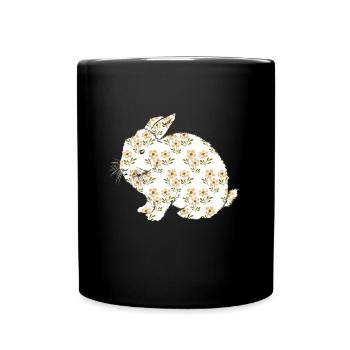 Hase Vintage Blumenmuster Retro Tier Shirt - Tasse einfarbig - Schwarz - Vorne