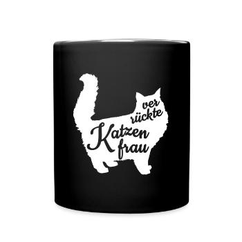 verrückte Katzenfrau - Tasse einfarbig - Schwarz - Vorne