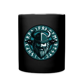 Wikinger Odin mit Hugin und Munin - Tasse einfarbig - Schwarz - Vorne