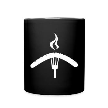 Grilled sausage with flame – BBQ motif - Full Colour Mug - black - Front