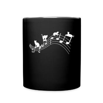 Katzen und Musiknoten Cats and Music - Tasse einfarbig - Schwarz - Vorne