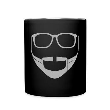 Visage d'homme avec barbe et lunettes - Mug uni - noir - Devant