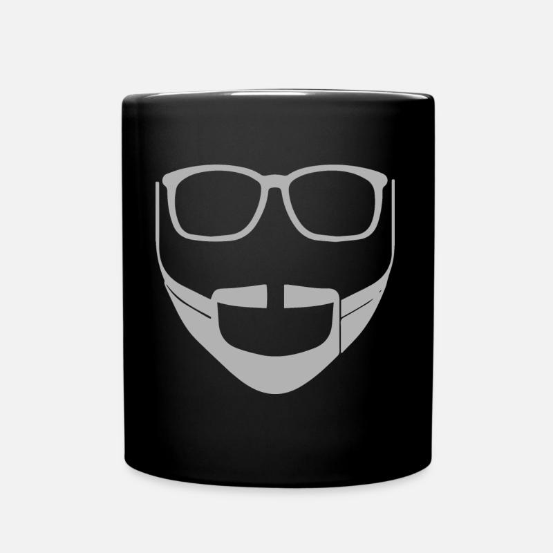 Männer Gesicht mit Vollbart und Brille - Tasse einfarbig - Schwarz