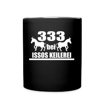 333 bei Issos Keilerei ,Eselsbrücke Spruch humor - Tasse einfarbig - Schwarz - Vorne