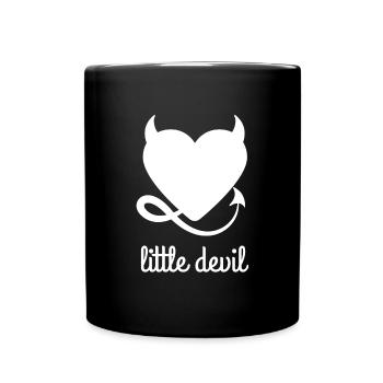 Teufel Geschenk, teufelchen engel herz hörner - Tasse einfarbig - Schwarz - Vorne