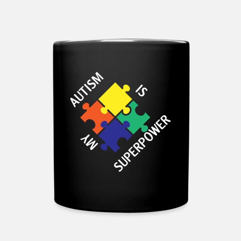 Autism is my superpower puzzle joke - Full Colour Mug - black