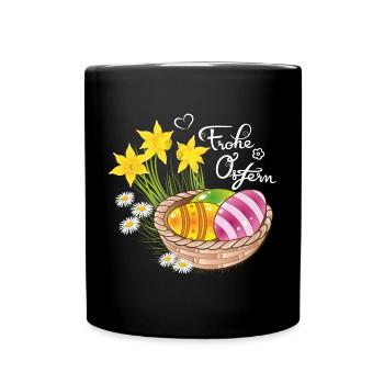 Happy Easter Easter basket Easter eggs Easter flowers eggs - Full Colour Mug - black - Front