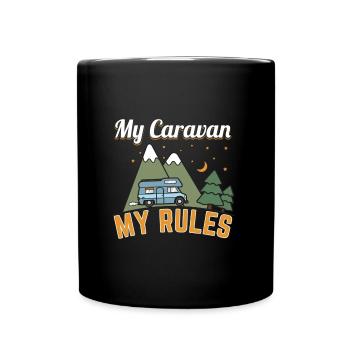 Mein Wohnwagen Meine Regeln Geschenk - Tasse einfarbig - Schwarz - Vorne