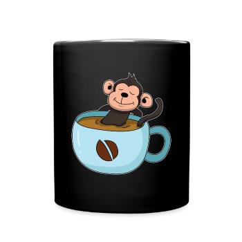 Kaffee-Äffchen - Tasse einfarbig - Schwarz - Vorne