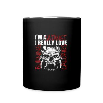 Ich bin ein Satanist. Ich liebe es wirklich, Kalorien zu verbrennen - Tasse einfarbig - Schwarz - Vorne