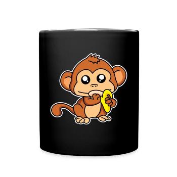 Singe repas - design - Mug uni - noir - Devant
