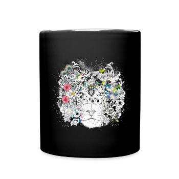 crinière de lion extraordinairement décorée de fleurs - Mug uni - noir - Devant