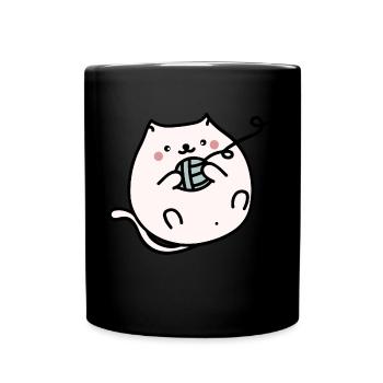 Cute cat with ball of wool - Full Colour Mug - black - Front