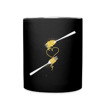 Spaghetti Herz mit zwei Gabeln für Verliebte - Tasse einfarbig - Schwarz - Vorne