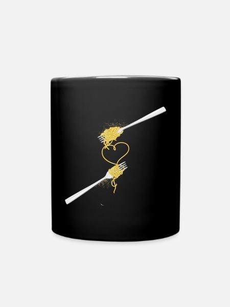 Spaghetti Herz mit zwei Gabeln für Verliebte - Tasse einfarbig - Schwarz