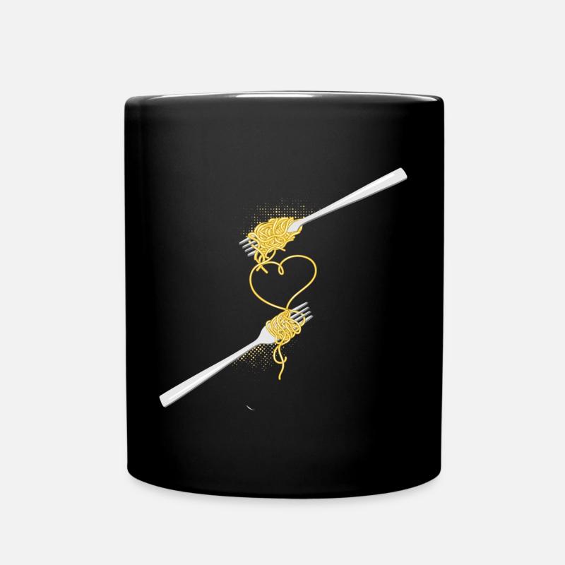 Spaghetti Herz mit zwei Gabeln für Verliebte - Tasse einfarbig - Schwarz