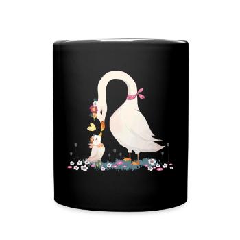 Deux cygnes dans le style d’une prairie fleurie - Mug uni - noir - Devant