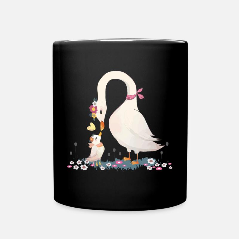 Two swans in flower meadow style - Full Colour Mug - black