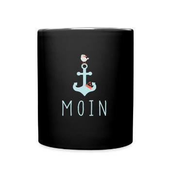 Moin mit Möwe - Tasse einfarbig - Schwarz - Vorne
