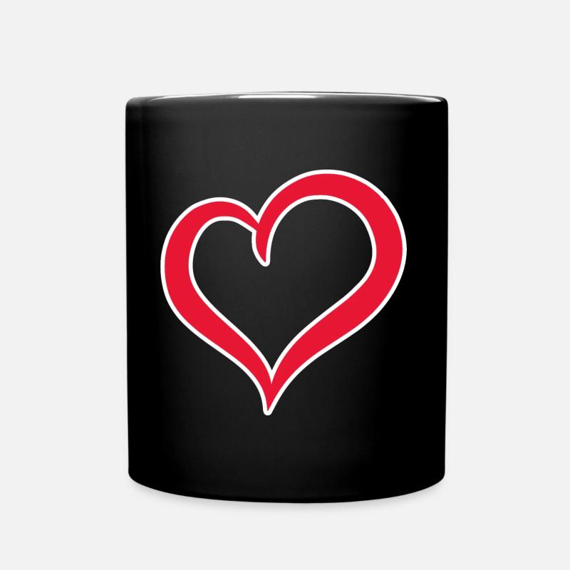Herz rot mit weißen Rand - Tasse einfarbig - Schwarz