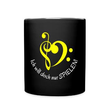 Herz, Notenschlüssel, Bassschlüssel, Noten - Tasse einfarbig - Schwarz - Vorne