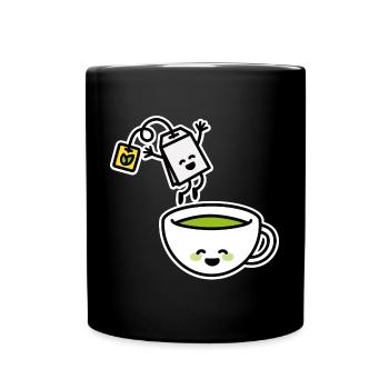 Thé Vert Matcha Thé Rouge Kawaii Tasse de thé dessin animé - Mug uni - noir - Devant