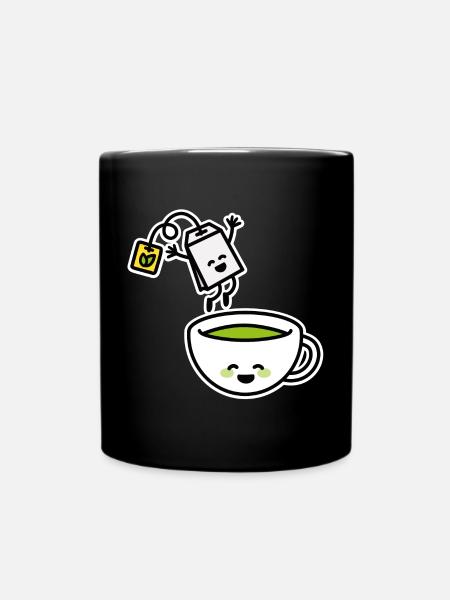 Lustige Matcha Grüner Tee Kawaii Cartoon Teetasse - Tasse einfarbig - Schwarz