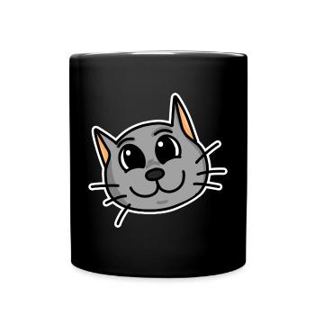 Cute cat head - Full Colour Mug - black - Front