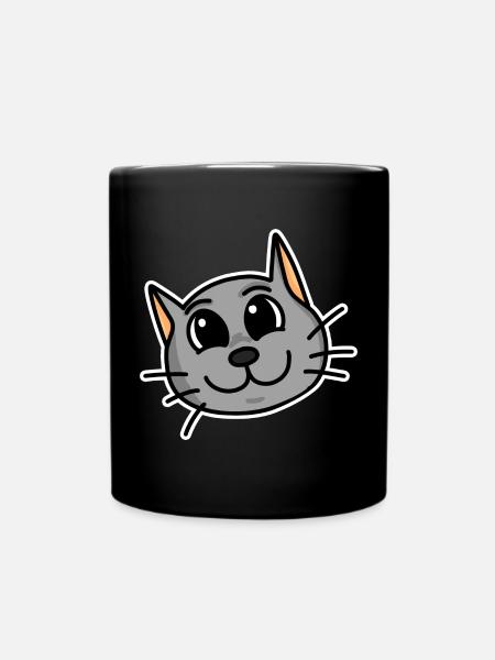 Niedliche Katze Kopf - Tasse einfarbig - Schwarz