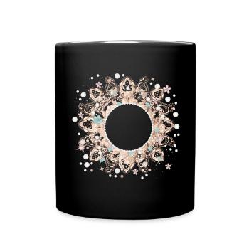 fantasievoller Rahmen aus zarter Spitzen Optik - Tasse einfarbig - Schwarz - Vorne