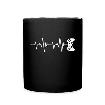 gamer heartbeat t-shirt gaming - Full Colour Mug - black - Front