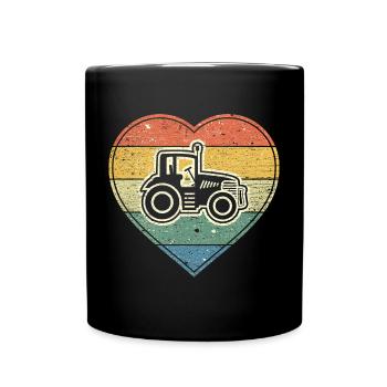 Vintage Herz mit Traktor für Landwirt und Bauer - Tasse einfarbig - Schwarz - Vorne