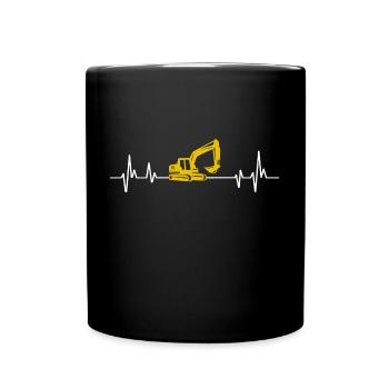 Bagger Baustelle Heartbeat Bagger - Tasse einfarbig - Schwarz - Vorne