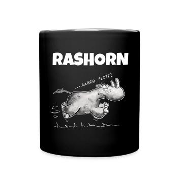 Rennendes Nashorn Rashorn Wortspiel - Tasse einfarbig - Schwarz - Vorne