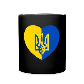 Ukraine support yellow blue coat of arms - Full Colour Mug - black - Front