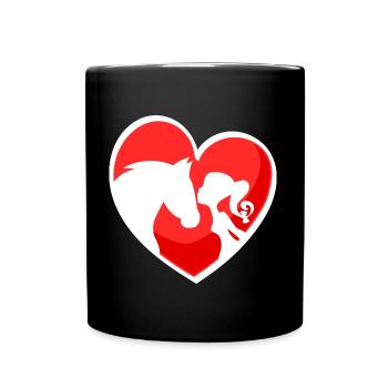 Herz Pferd Mädchen - Tasse einfarbig - Schwarz - Vorne