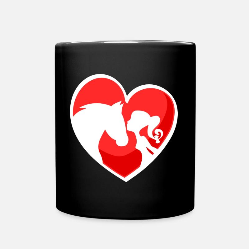 Herz Pferd Mädchen - Tasse einfarbig - Schwarz