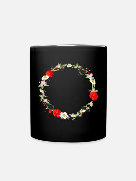 wunderschöner Sommerwiesen Kranz mit Mohnblumen - Tasse einfarbig - Schwarz