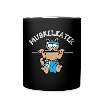 Muskelkater Klimmzüge lustig Katze Kater Symbol - Tasse einfarbig - Schwarz - Vorne