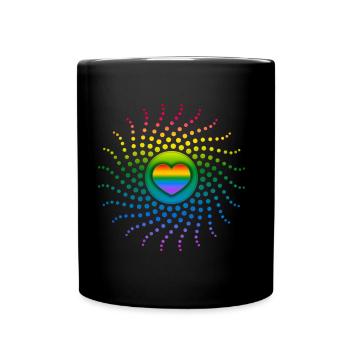 Rainbow Heart, Gay Pride, LGBT, LGBTQ, Rave, CSD - Full Colour Mug - black - Front