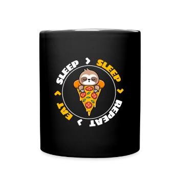 Sloth Pizza Eat Sleep Sleep Repeat - Full Colour Mug - black - Front