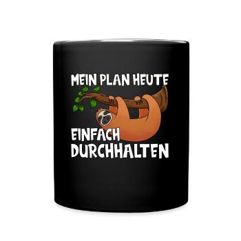 Lustiges Faultier am Ast im Baum - Tasse einfarbig - Schwarz - Vorne
