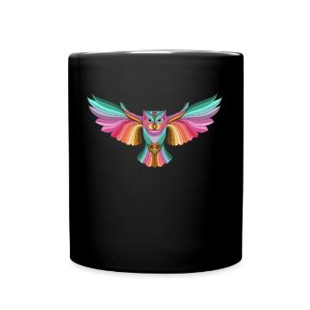 Buntes Eulenmotiv in Pastelltönen - Tasse einfarbig - Schwarz - Vorne