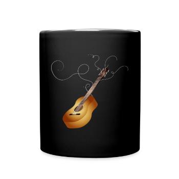 beautiful 3D acoustic guitar with loose guitar strings - Full Colour Mug - black - Front