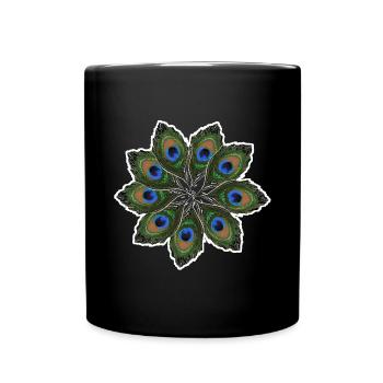 Pfauenfeder Mandala - Tasse einfarbig - Schwarz - Vorne