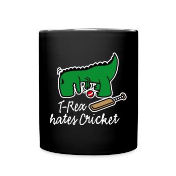 Cricket Spieler Dinosaurier, T-Rex hates Cricket - Tasse einfarbig - Schwarz - Vorne