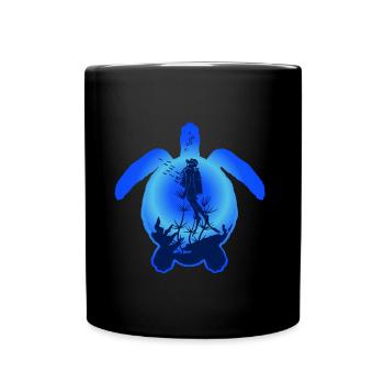 Sea Turtle and diver - Tasse einfarbig - Schwarz - Vorne