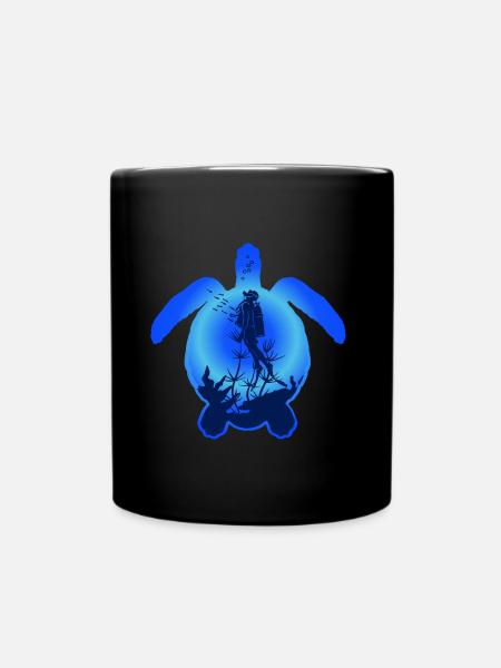 Sea Turtle and diver - Tasse einfarbig - Schwarz
