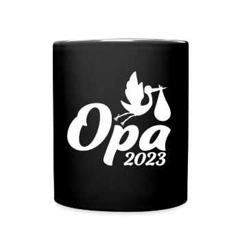 Opa 2023 Storch Enkelkind - Tasse einfarbig - Schwarz - Vorne